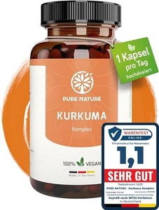 Pure Nature Kurkuma Kapseln Komplex HOCHDOSIERT [1 Kps/Tag I 12.000mg Curcuma] - - Bild 1 von 6