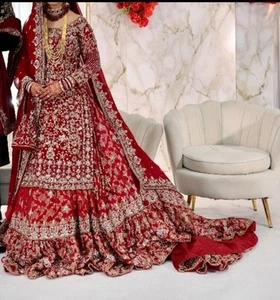 Golu Asian Wedding Bridal Heavy Lengha Dress Pakistani Indian Bridal Outfit - Picture 1 of 4