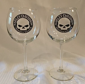 Harley-Davidson Motorcycles Willy G 16 oz Glass Balloon Wine Goblets Set of 2 - Picture 1 of 4