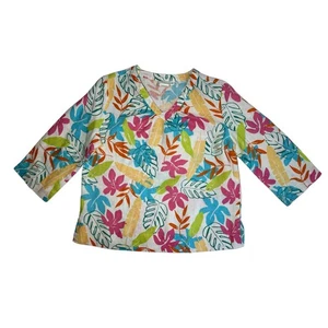 Hot Cotton Woman's Floral Blouse 100% Linen Size Medium - Picture 1 of 6