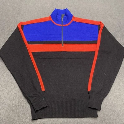 Vintage Herman's Sweater Mens Medium Black Blue Red Wool Acrylic Half Zip 80s - Image 1 of 4