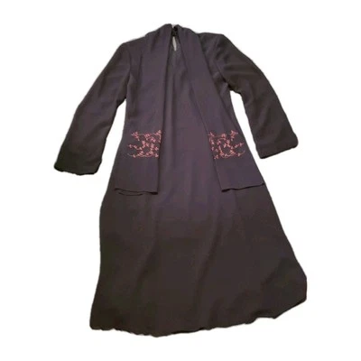 Vestido Cynthia Howie Azul Oscuro 8 Mangas Largas Transparentes Bufanda Adjunta Boda Formal Foto 1 de 4