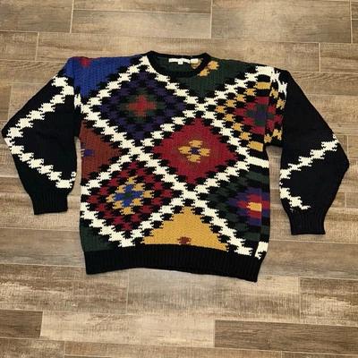 Vintage Perry Ellis Sweater Mens M Crewneck Cotton Blend Knit Pullover 90s 80s - Image 1 of 4