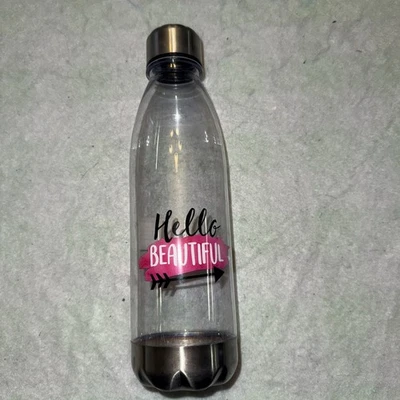 Garrafa de água Hello Beautiful para meninas transparente com fundo e tampa de aço inoxidável 16 oz - Imagem 1 de 2