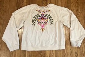 By Anthropologie Sweatshirt Large Tan Floral Embroidery Coquette Garden Boho EUC - Picture 1 of 10