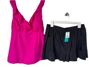 Tankini XLARGE Swimsuit Tank Ruffle Trim Swim Skirt 2 Pc SET Vacation Vibe NWOT - Picture 1 of 7