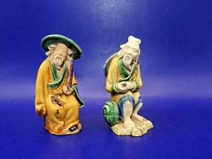 Two Vintage Chinese Figurines Mudman Pottery glazing Chinese folk art ceramic - Picture 1 of 10