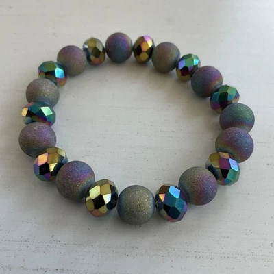 Pulsera Mujer Geoda Cuarzo Ágata Tono Púrpura Cristal Cuentas Piedra Natural Foto 1 de 4