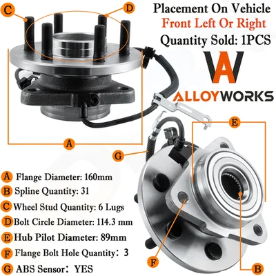 #515008 Front Left Wheel Bearing Hub Assembly FIT 1998-03 Dodge Dakota Durango - Изображение 1 из 4