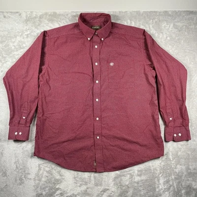 Ariat Shirt Mens XL Red Button Down Western Long Sleeve Geometric Print Cotton - Image 1 of 4