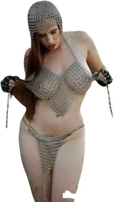 New Women Bikini Viking Hot Sexy Body Chainmail Swim wear Beach Bra 1 Silver - Image 1 of 2