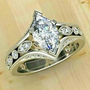 Marquise cut white sapphire 925 stamped fashion rings