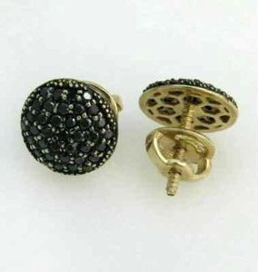 2 Ct Round Simulated Black Diamond 14K Yellow Gold Plated Cluster Stud Earrings - Picture 1 of 4