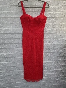 New Bardot Yvette Mid Lace Dress Fire Red Size Small (4) - Picture 1 of 7
