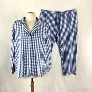 The Company Store Womens Long Pajamas XXL Cotton Blue Gingham PJs Excellent Gift - Picture 1 of 11