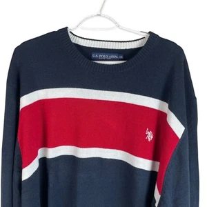NEW US Polo Assn Mens Crewneck Sweater 2XL Blue Red Striped Pullover Acrylic - Picture 1 of 5