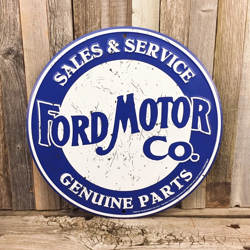 Ford Motor Co. Sales Service Genuine Parts 12" Embossed Metal Tin Sign Garage - Image 1 of 1