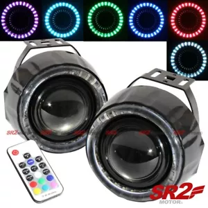 Luces antiniebla parachoques de vidrio negro redondo LED halo multicolor RGB universal 4" - Imagen 1 de 2