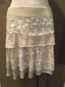 Tulle XS  Soft Knit Ivory Coquette Skirt W Layers Of Deep White Lace - Picture 1 of 7