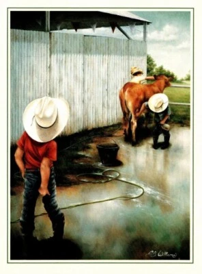COWBOY BOYS WASHING CALF C.B. WILLIAMS  Leanin' Tree Get Well Greeting Card MG83 - Image 1 of 3