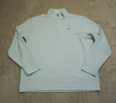 Vineyard Vines 套衫大号绿色薄荷条纹四分之一拉链运动衫学院风 — 第 1/4 张图片