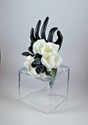 Prom Wrist Corsage & Boutonniere Artificial Cream and Black Flower Diamond - Image 1 of 4