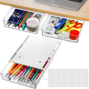 3 Pack Under Desk Drawer Self-Adhesive Slide Out Organizer Tray Plastic Stick... - Picture 1 of 6
