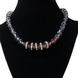 Lila, Silber und Swarovski Kristall Perlen kurze Halsband Halskette - Bild 1 von 4