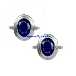 Natural Oval Shape Blue Sapphire stone 925 Sterling silver Cufflinks For Men #48 - Picture 1 of 4
