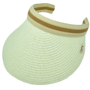 Women Summer Clip On Sun Visor Straw Hat Open Top Wide Brim Cap Beach Outdoor - Picture 1 of 14