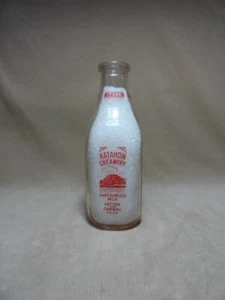 Katahdin Creamery Patten & Caribou Maine ME Color Pyro Quart Milk Bottle - Picture 1 of 7
