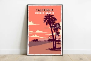 California travel poster, California retro wall print, USA vintage travel print - Picture 1 of 4
