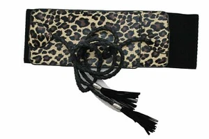 Mujer Ancho Negro Elástico Piel Sintética Panther Leopardo Cinturón TALLA S M - Imagen 1 de 12