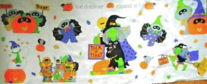 Halloween Fabric Panel Witch Bears Pumpkins Ghost Apparel Art Polycotton Vtg - Picture 1 of 1