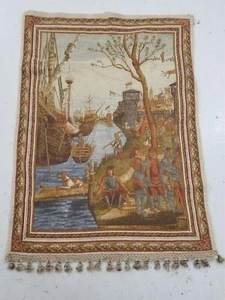 Vintage French Historical Nautical Scene Wall Hanging Tapestry 124x93cm - Picture 1 of 12