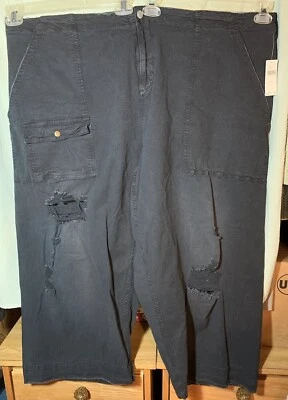 Anthropologie Women Wide Leg Crop Pants Black Grunge Low Rise Capri 26W - Image 1 of 4