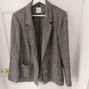 Tu black white check long sleeves open Blazer Jacket UK 16 - Picture 1 of 5