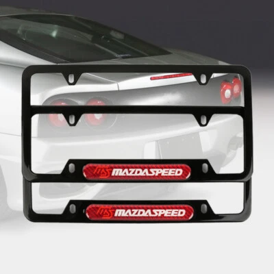 2x Marco de matrícula de acero inoxidable negro Mazdaspeed con logotipo de fibra de carbono rojo Foto 1 de 4