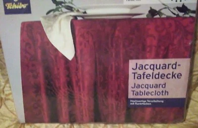Burgundy Jacquard Oval Tablecloth - Image 1 of 4