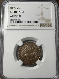 1865 2c Two Cent Piece NGC AU Details, Whizzed - Picture 1 of 3