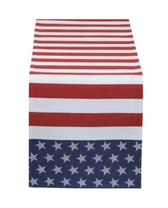 4th of July Stars & Stripes Patriotic American Flag Jacquard Cotton Table Runner - Picture 1 of 3