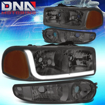 PARA 01-07 GMC SIERRA YUKON DENALI LED DRL FARÓIS LÂMPADAS DE PARA-CHOQUE FUMÊ/ÂMBAR - Imagem 1 de 4