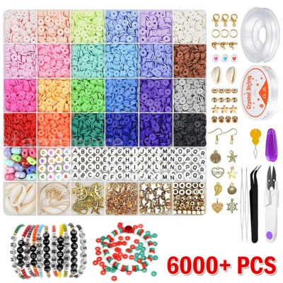 6000PCS Clay Beads Bracelet Making Kit Round Flat Beads Polymer Set DIY Kit - Image 1 of 4