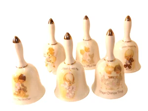 Vintage Set of 6 Enesco Precious Moments Bells Gold Accents 1980 - Picture 1 of 8