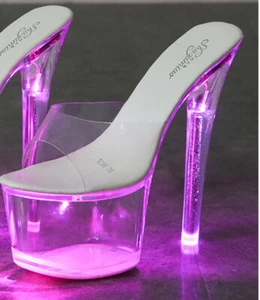 Womens Girl New Light up High Heel LED Platform High Heel Ankle Strap Sandals - Picture 1 of 18