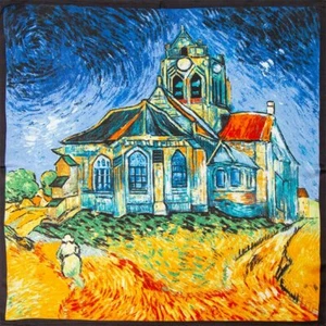 Van Gogh,Auvers Church.100% genuine pure natural silk.Square neck scarf.52cm-20" - Picture 1 of 4