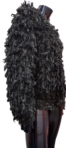 Vintage Rochelle Sweater Dark Poodle Bulky Knitwear Black Button Cardigan Large - Picture 1 of 22