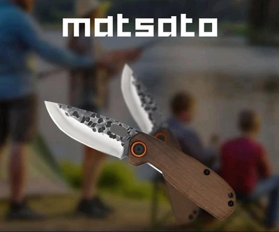 Faca de bolso dobrável Matsato • Cabo de madeira de faia assada • Aço inoxidável • Nova - Imagem 1 de 4