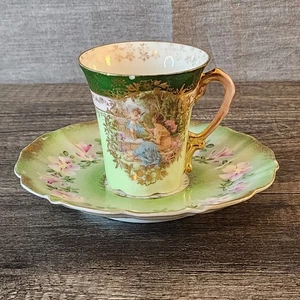 Antique Victoria Austria Porcelain Teacup & Saucer Set Floral Garden Gold Trim - Picture 1 of 19