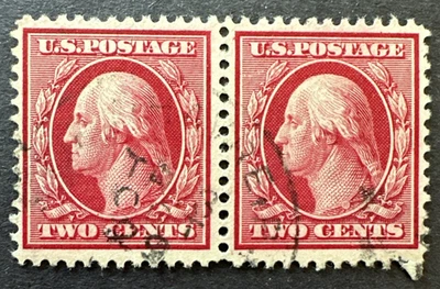 US 1908 Sc# 332 Used Pair Perf 12 Double Line Wmk. 191 2mm Spacing - Image 1 of 2